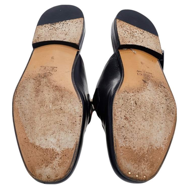 Pre Owned Gucci Black Leather GG Web Princetown Slide Mules Size 43