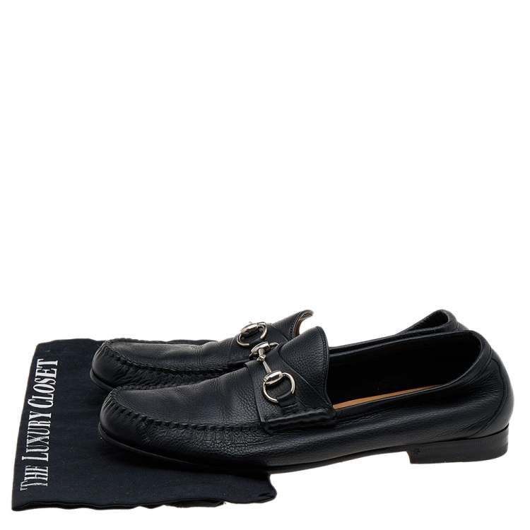 Pre Owned Gucci Black Leather Horsebit Slip On Loafers Size 42.5