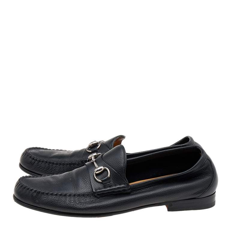 Pre Owned Gucci Black Leather Horsebit Slip On Loafers Size 42.5