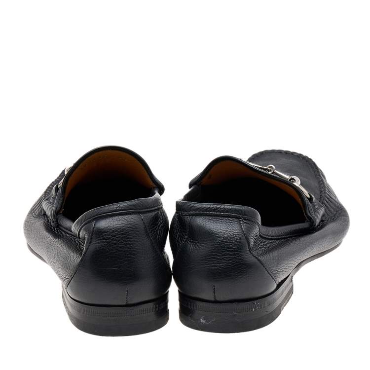 Pre Owned Gucci Black Leather Horsebit Slip On Loafers Size 42.5
