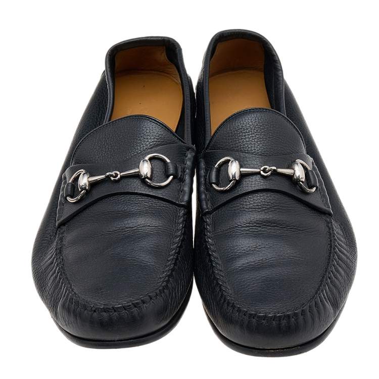 Pre Owned Gucci Black Leather Horsebit Slip On Loafers Size 42.5