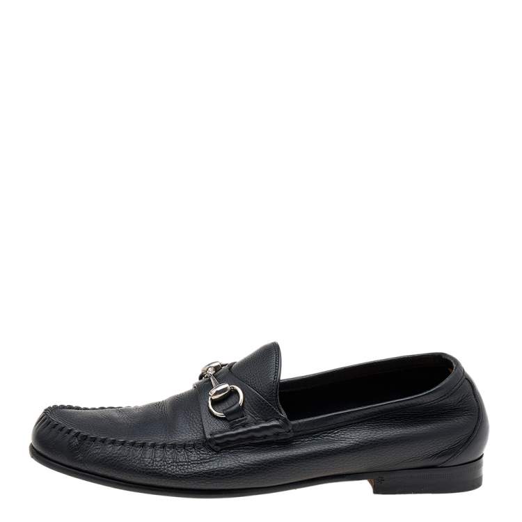 Pre Owned Gucci Black Leather Horsebit Slip On Loafers Size 42.5