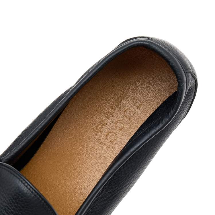 Pre Owned Gucci Black Leather Horsebit Slip On Loafers Size 42.5