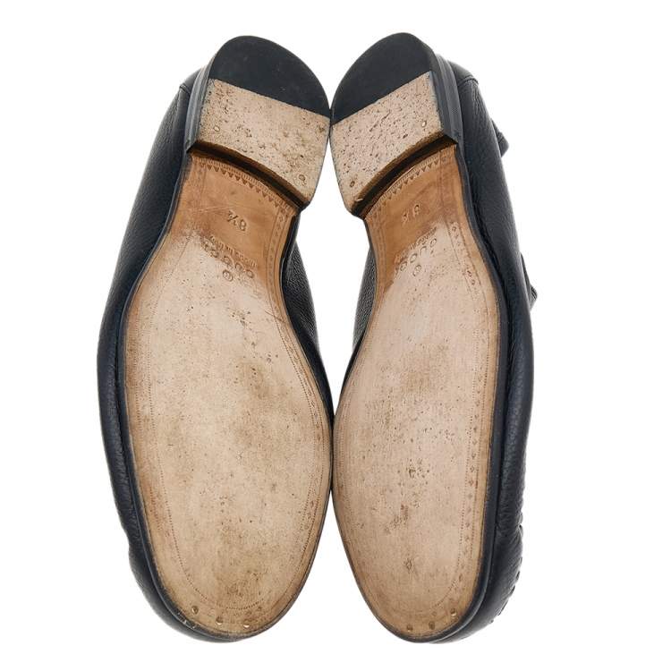 Pre Owned Gucci Black Leather Horsebit Slip On Loafers Size 42.5