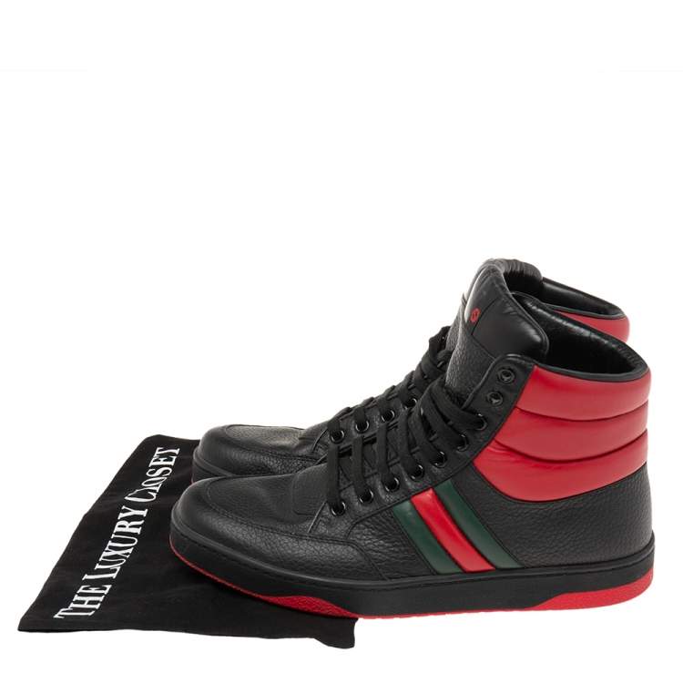 Pre Owned Gucci Black/Red Leather New Praga Karibu High Top Sneakers Size 41.5