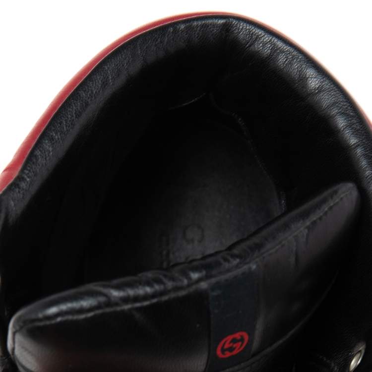 Pre Owned Gucci Black/Red Leather New Praga Karibu High Top Sneakers Size 41.5