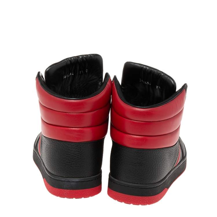 Pre Owned Gucci Black/Red Leather New Praga Karibu High Top Sneakers Size 41.5