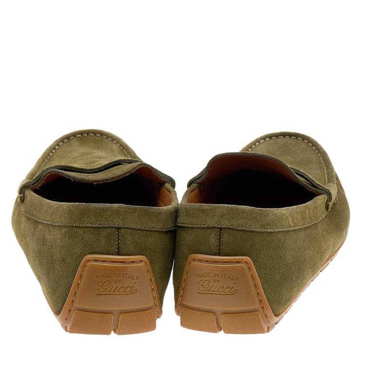 Pre Owned Gucci Green Suede GG Slip On Driving Loafers Size 43