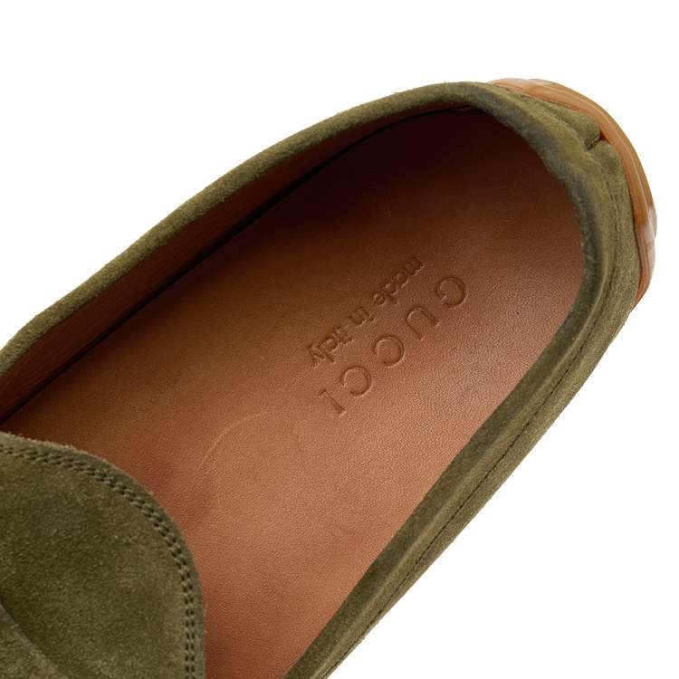 Pre Owned Gucci Green Suede GG Slip On Driving Loafers Size 43