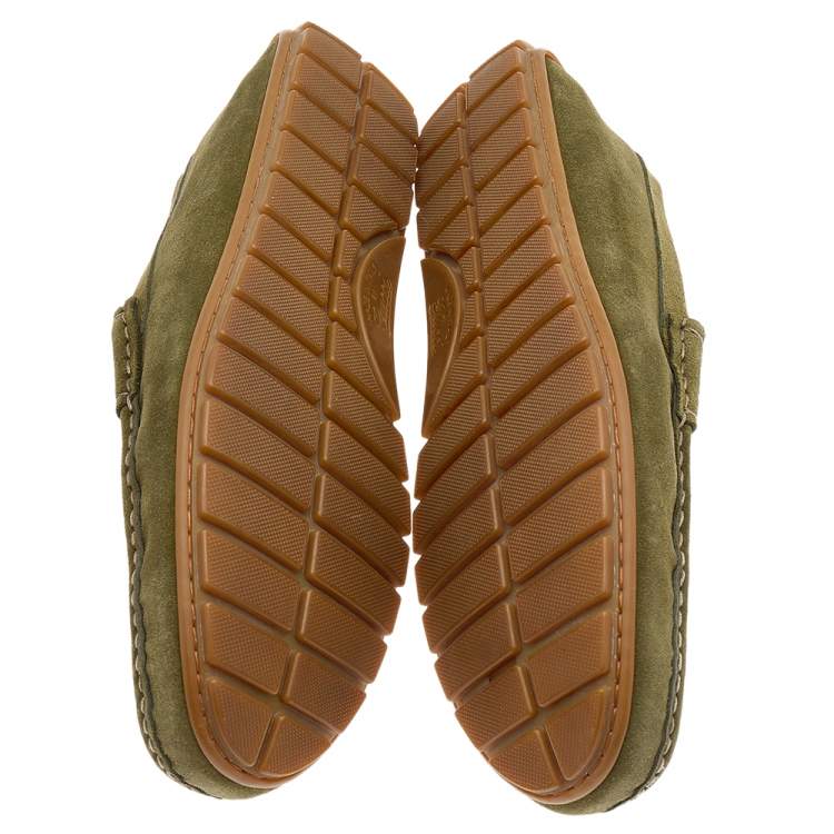 Pre Owned Gucci Green Suede GG Slip On Driving Loafers Size 43