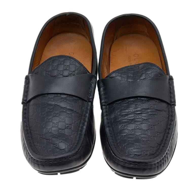 Pre Owned Gucci Black Guccissima Leather Penny Slip On Loafers Size 43.5