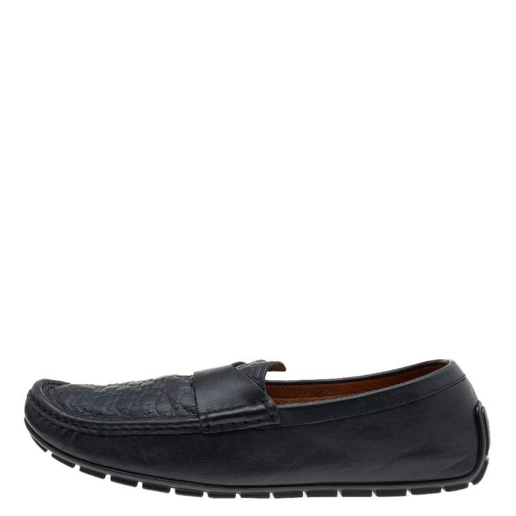 Pre Owned Gucci Black Guccissima Leather Penny Slip On Loafers Size 43.5