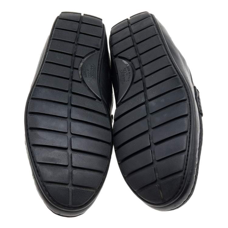 Pre Owned Gucci Black Guccissima Leather Penny Slip On Loafers Size 43.5