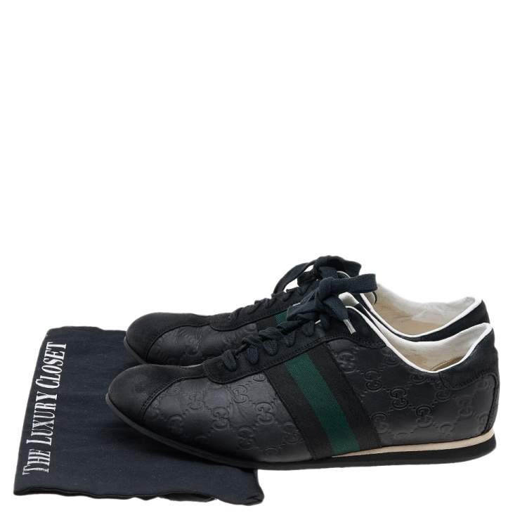 Pre Owned Gucci Black Guccissima Leather And Suede Web Detail Low Top Sneakers Size 42