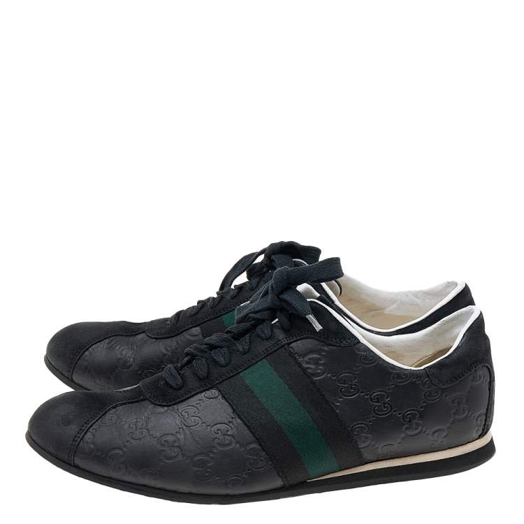 Pre Owned Gucci Black Guccissima Leather And Suede Web Detail Low Top Sneakers Size 42