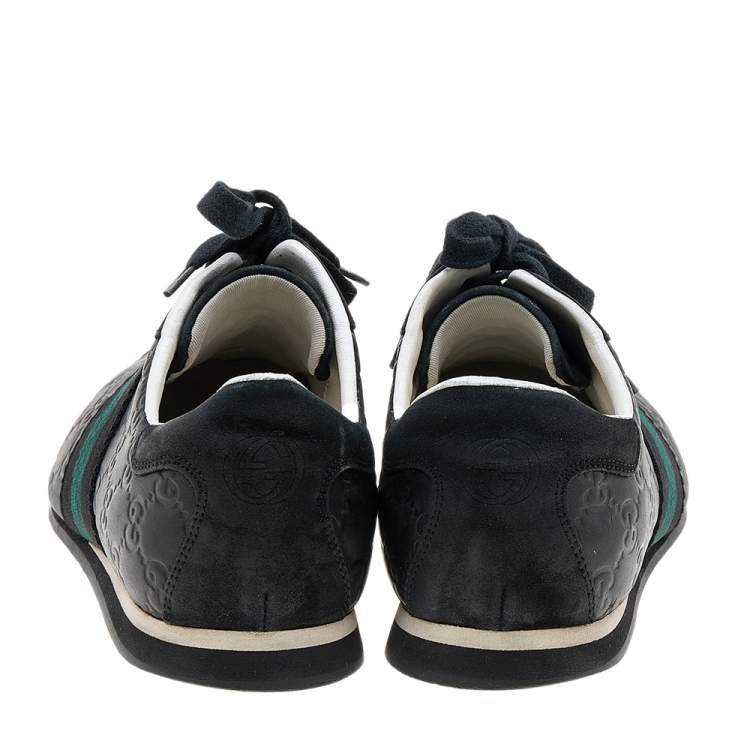 Pre Owned Gucci Black Guccissima Leather And Suede Web Detail Low Top Sneakers Size 42