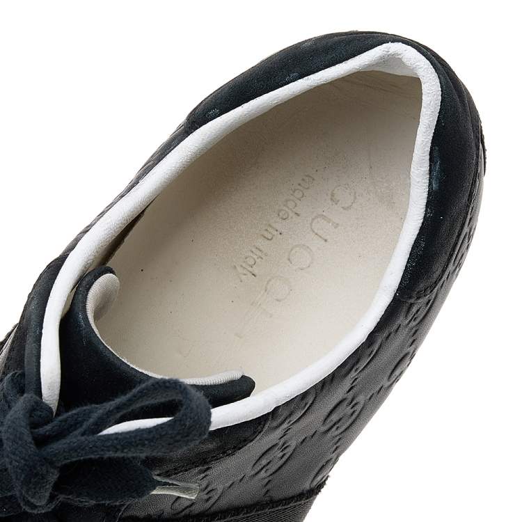 Pre Owned Gucci Black Guccissima Leather And Suede Web Detail Low Top Sneakers Size 42