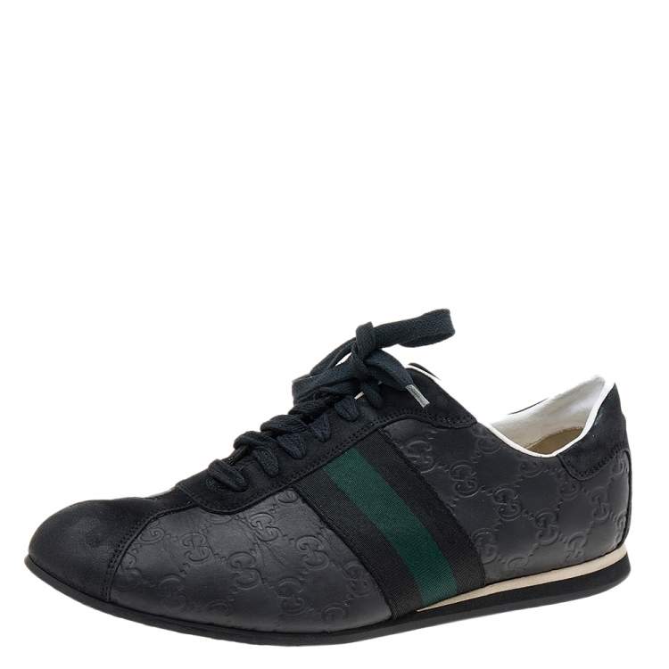 Gucci Black Guccissima Leather And Suede Web Detail Low Top Sneakers Size  42 Gucci | The Luxury Closet