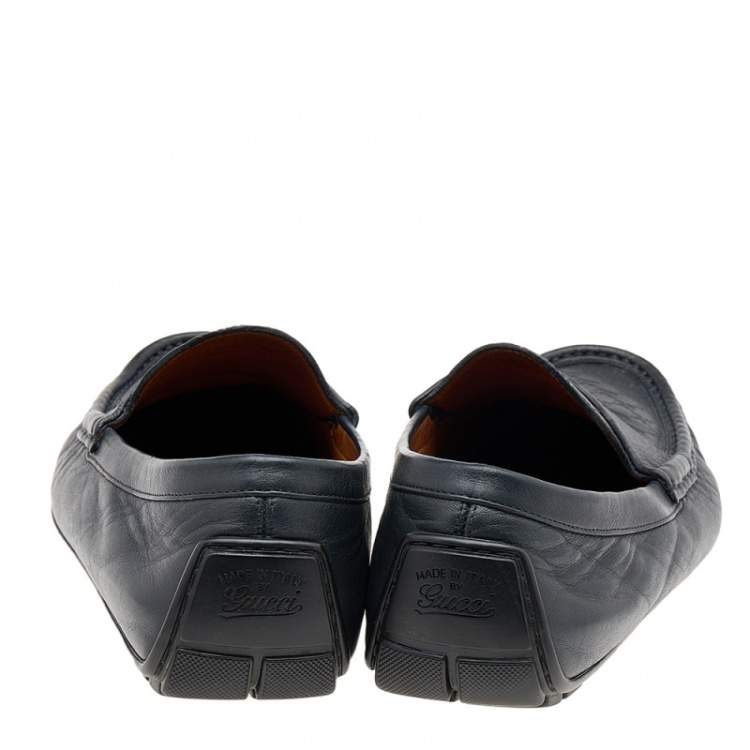 Pre Owned Gucci Midnight Blue Micro Guccissima Leather Slip On Loafers Size 42
