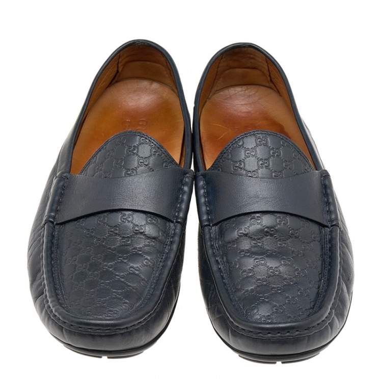 Pre Owned Gucci Midnight Blue Micro Guccissima Leather Slip On Loafers Size 42