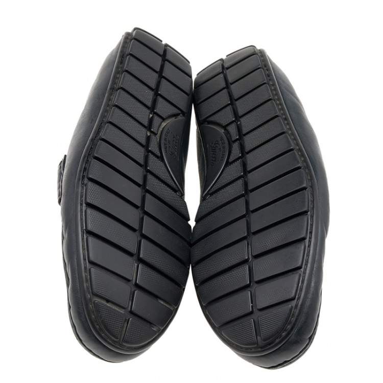 Pre Owned Gucci Midnight Blue Micro Guccissima Leather Slip On Loafers Size 42