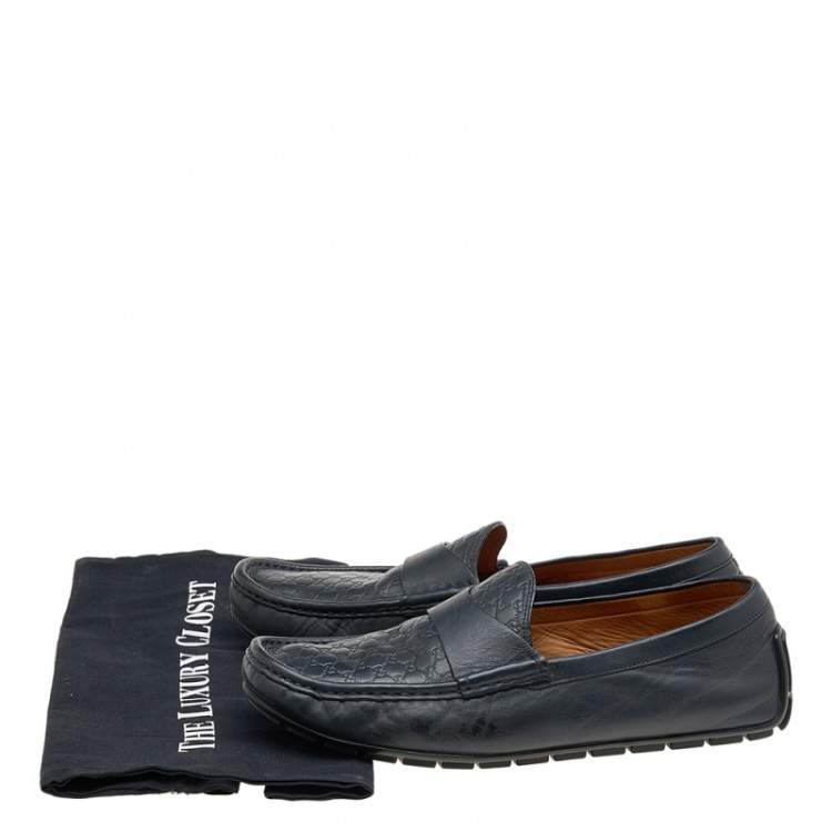Pre Owned Gucci Midnight Blue Micro Guccissima Leather Slip On Loafers Size 42