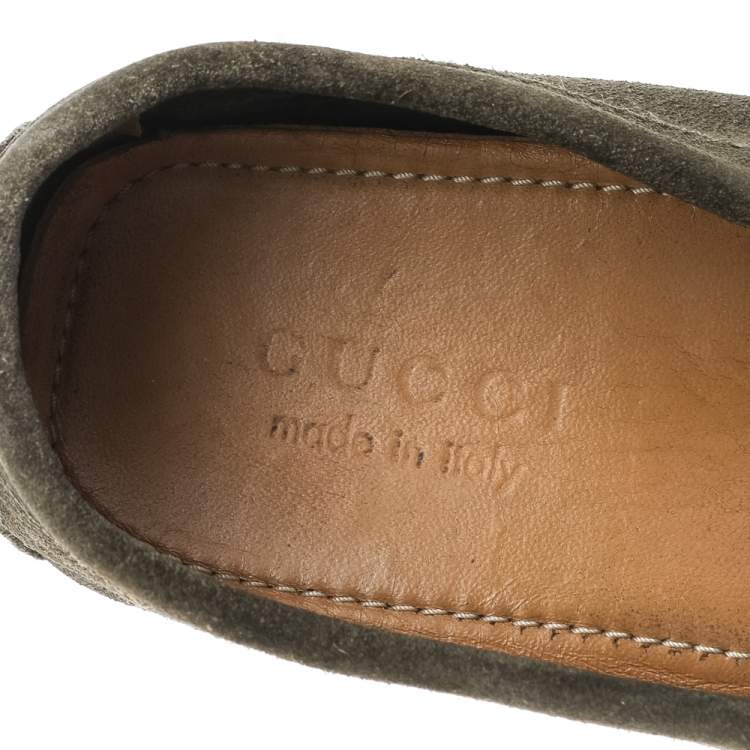 Pre Owned Gucci Green Suede Slip on Loafers Size 41