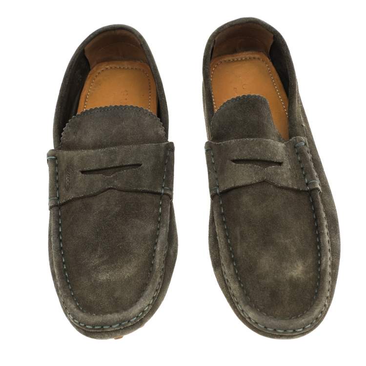 Pre Owned Gucci Green Suede Slip on Loafers Size 41