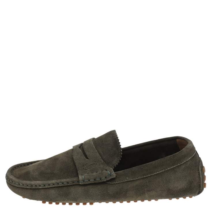 Pre Owned Gucci Green Suede Slip on Loafers Size 41