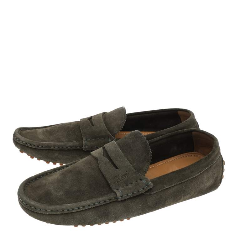 Pre Owned Gucci Green Suede Slip on Loafers Size 41