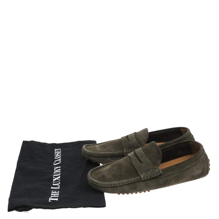 Pre Owned Gucci Green Suede Slip on Loafers Size 41