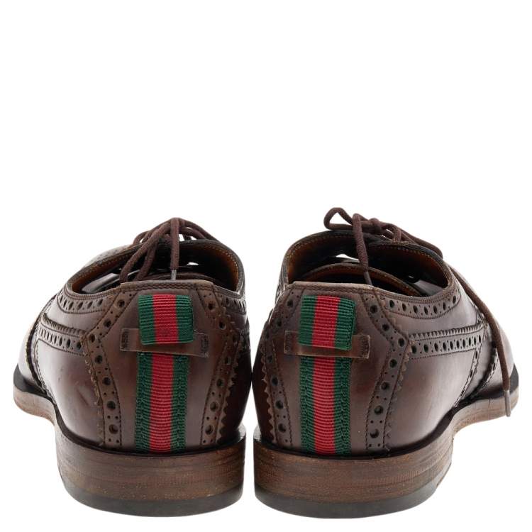 Pre Owned Gucci Dark Brown Brogue Leather Oxfords Size 42