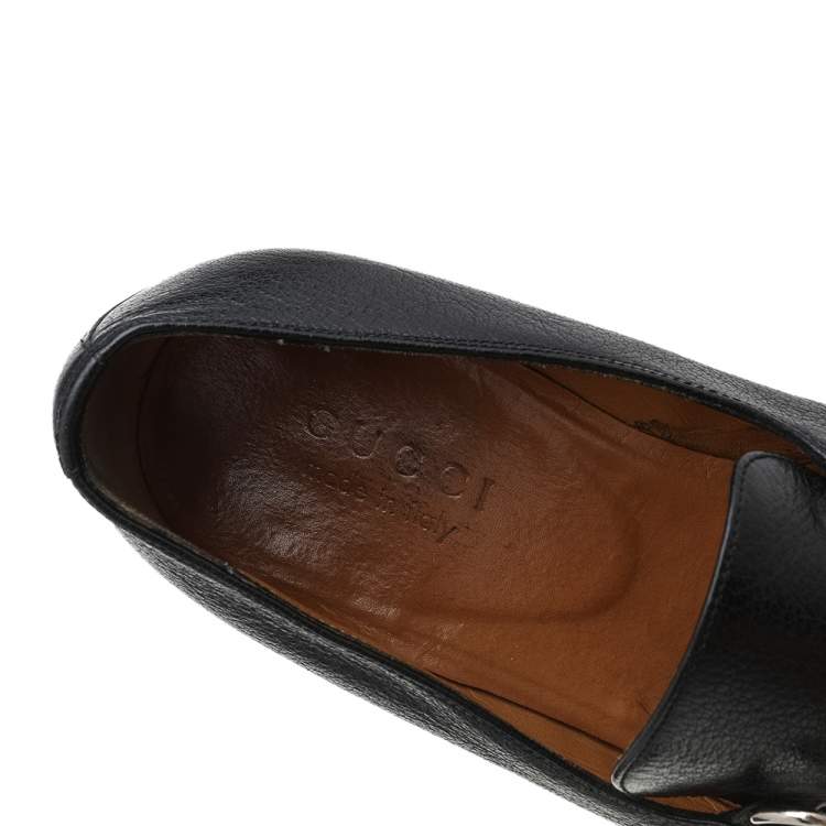 Pre Owned Gucci Black Leather Horsebit Slip on Loafers Size 40