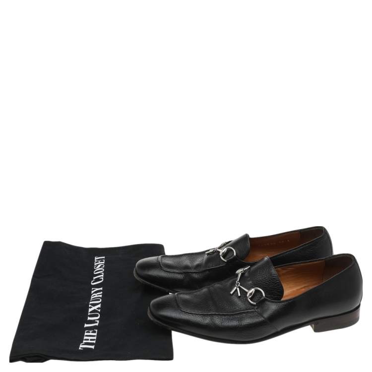 Pre Owned Gucci Black Leather Horsebit Slip on Loafers Size 40