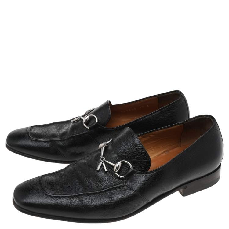 Pre Owned Gucci Black Leather Horsebit Slip on Loafers Size 40