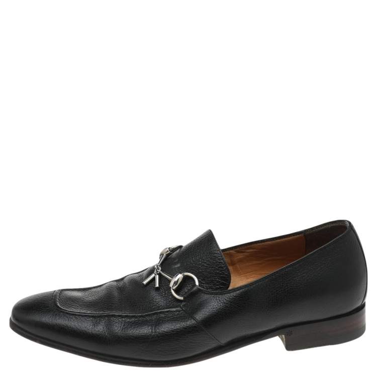 Pre Owned Gucci Black Leather Horsebit Slip on Loafers Size 40