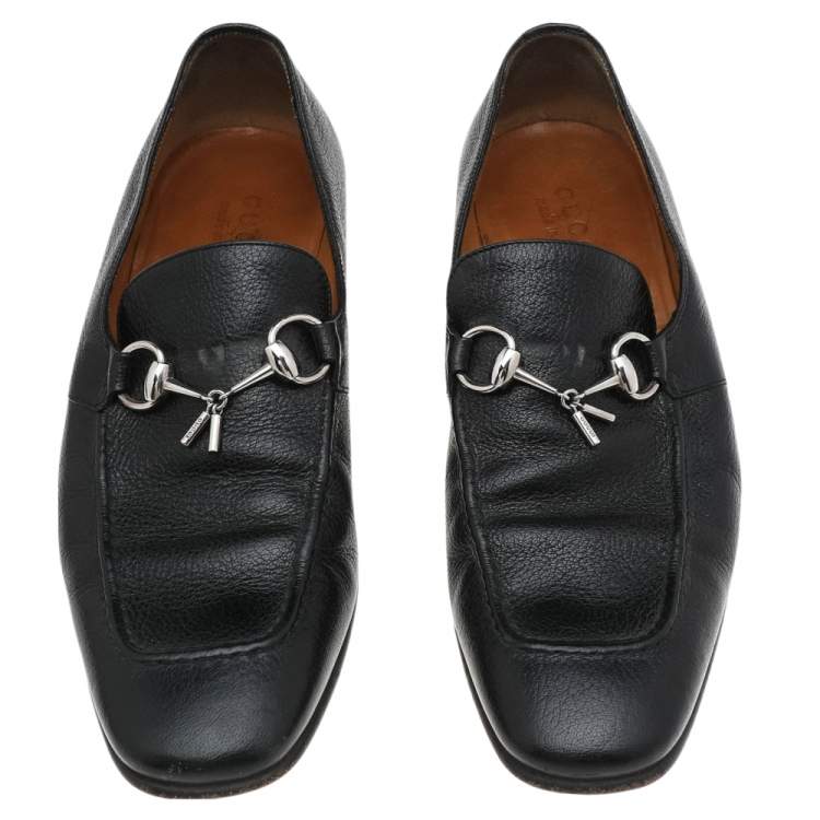 Pre Owned Gucci Black Leather Horsebit Slip on Loafers Size 40