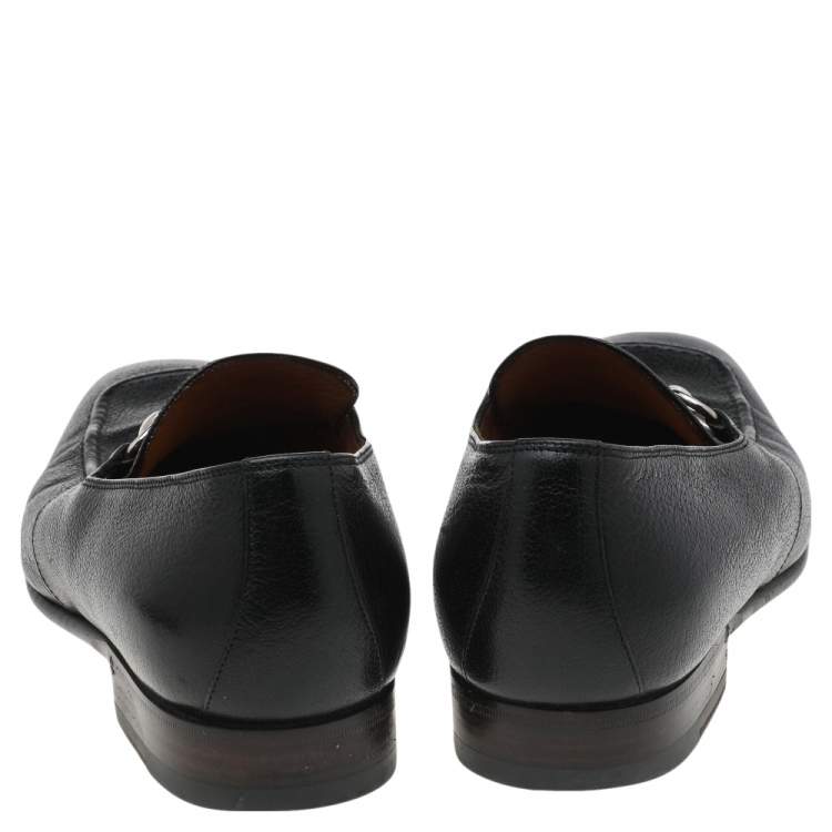 Pre Owned Gucci Black Leather Horsebit Slip on Loafers Size 40