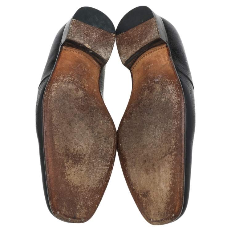 Pre Owned Gucci Black Leather Horsebit Slip on Loafers Size 40