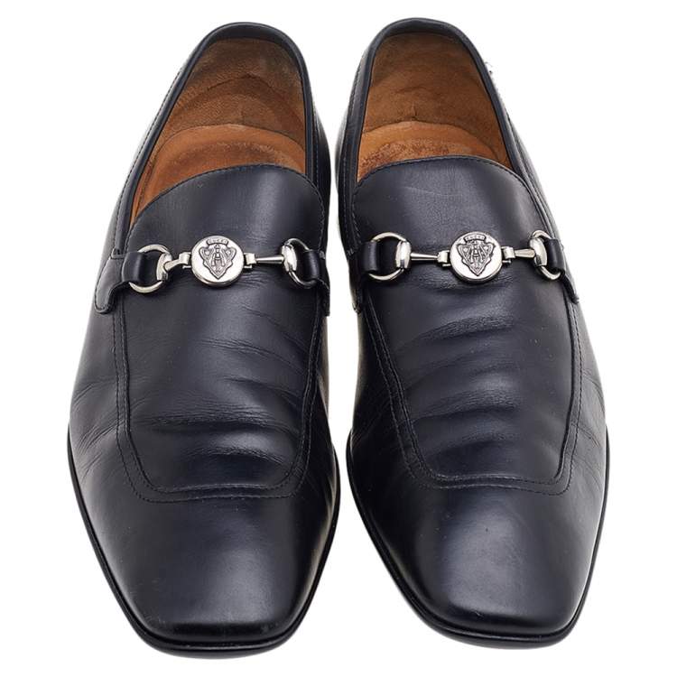 Pre Owned Gucci Black Leather Hysteria Horsebit Slip On Loafers Size 43.5