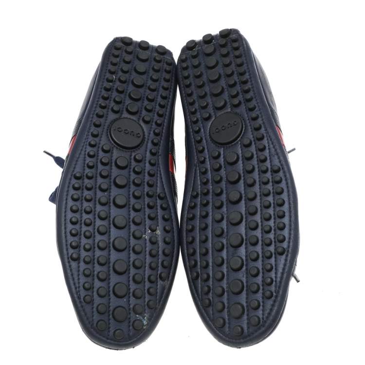 Pre Owned Gucci Navy Blue Leather Web Lace Up Driver Sneakers Size 42