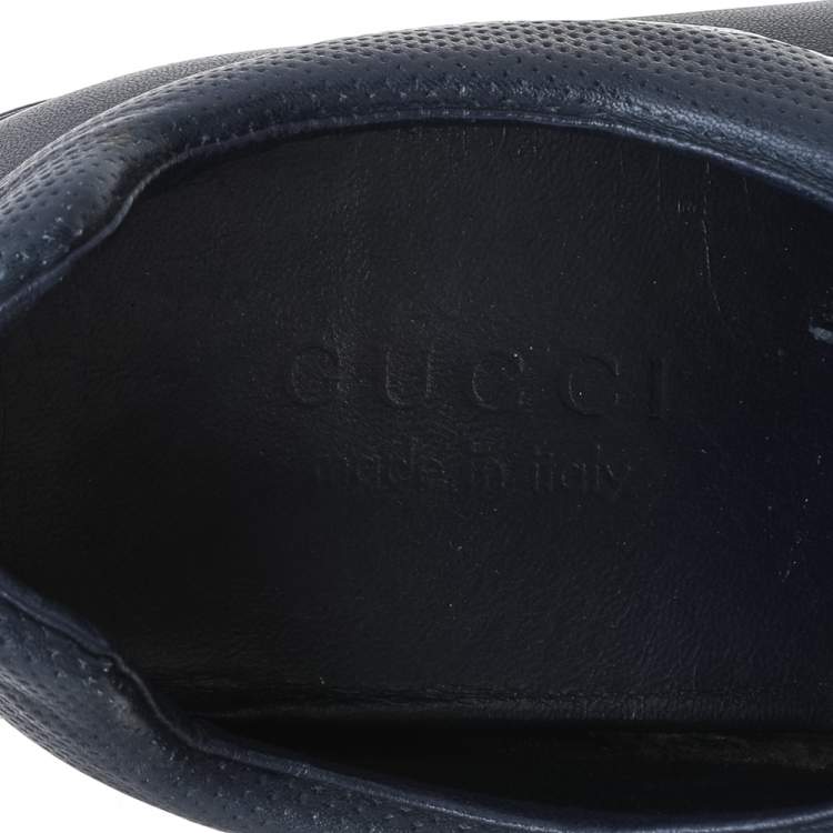 Pre Owned Gucci Navy Blue Leather Web Lace Up Driver Sneakers Size 42