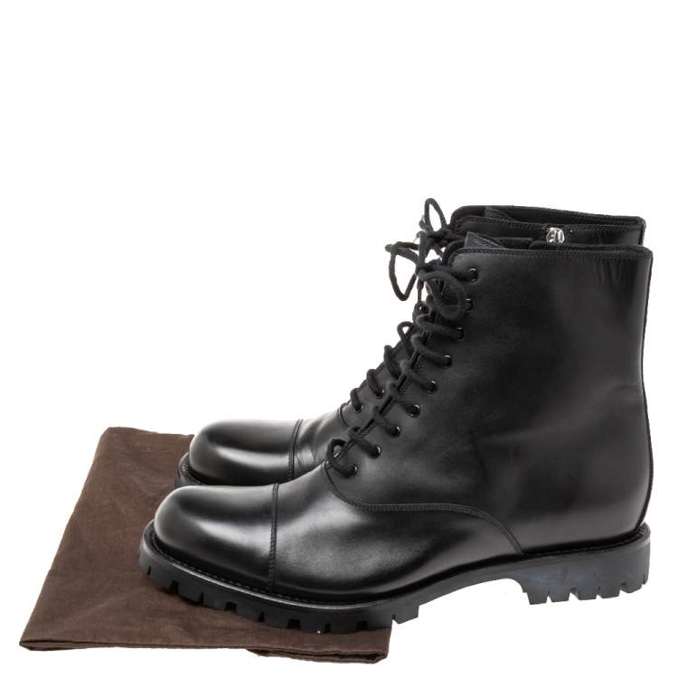 Pre Owned Gucci Black Leather Lace-Up Platform Combat Boots Size 44
