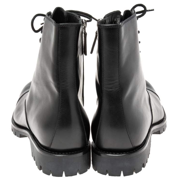 Pre Owned Gucci Black Leather Lace-Up Platform Combat Boots Size 44