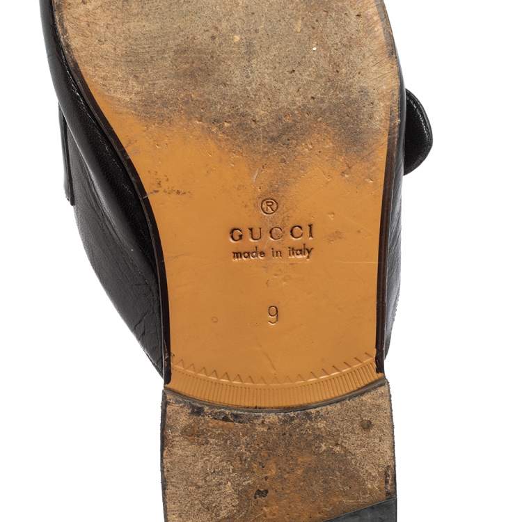 Pre Owned Gucci Black Leather Princetown GG Web Flat Mules Size 43