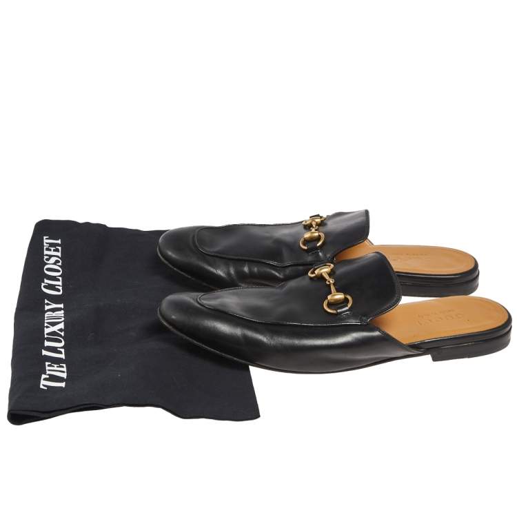 Pre Owned Gucci Black Leather Princetown Horsebit  Mule Sandals Size 42.5