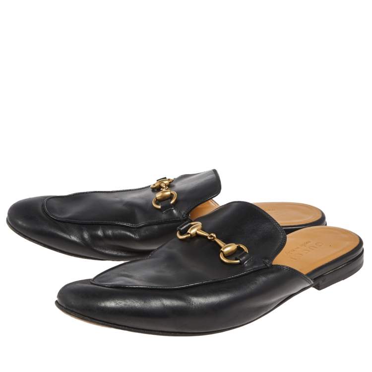 Pre Owned Gucci Black Leather Princetown Horsebit  Mule Sandals Size 42.5