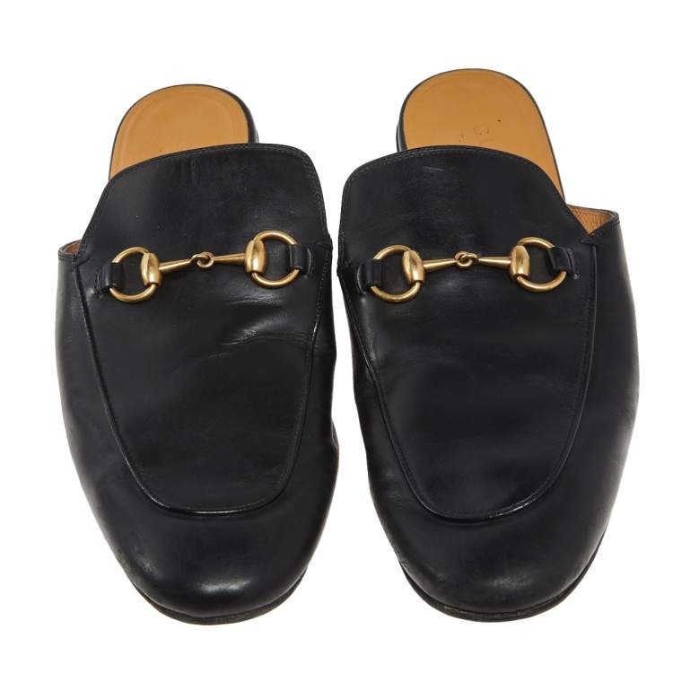 Pre Owned Gucci Black Leather Princetown Horsebit  Mule Sandals Size 42.5