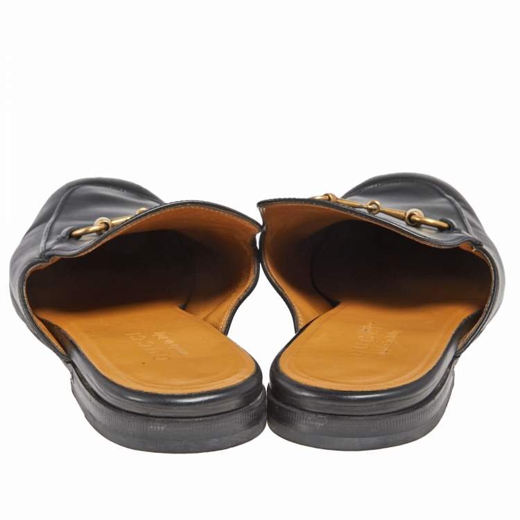 Pre Owned Gucci Black Leather Princetown Horsebit  Mule Sandals Size 42.5