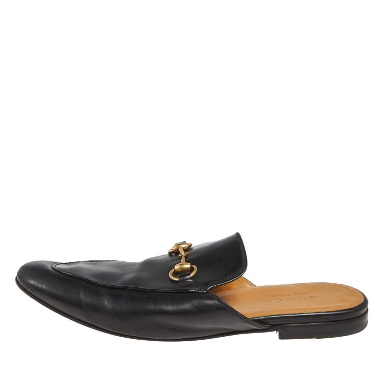 Pre Owned Gucci Black Leather Princetown Horsebit  Mule Sandals Size 42.5